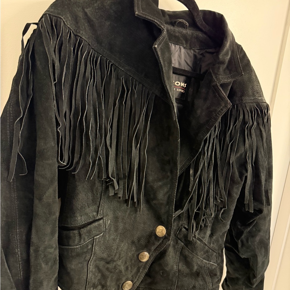 VINTAGE Wilsons Suede Black Fringe Jacket - Picture 3 of 6